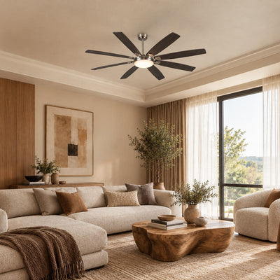 Eight-Blade LED Disc Ceiling Fan in Walnut