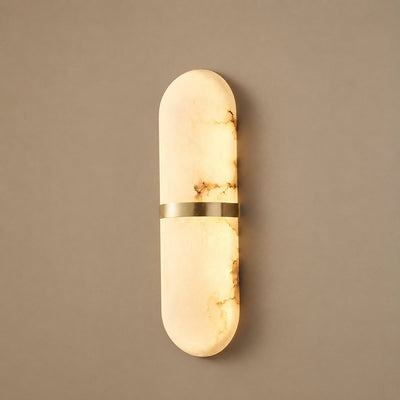 Alabaster Pill Wall Lamp, 3.9~4.7-Inch x H 15.7-Inch, Brass, Warm Light for Living Room & Dining Room