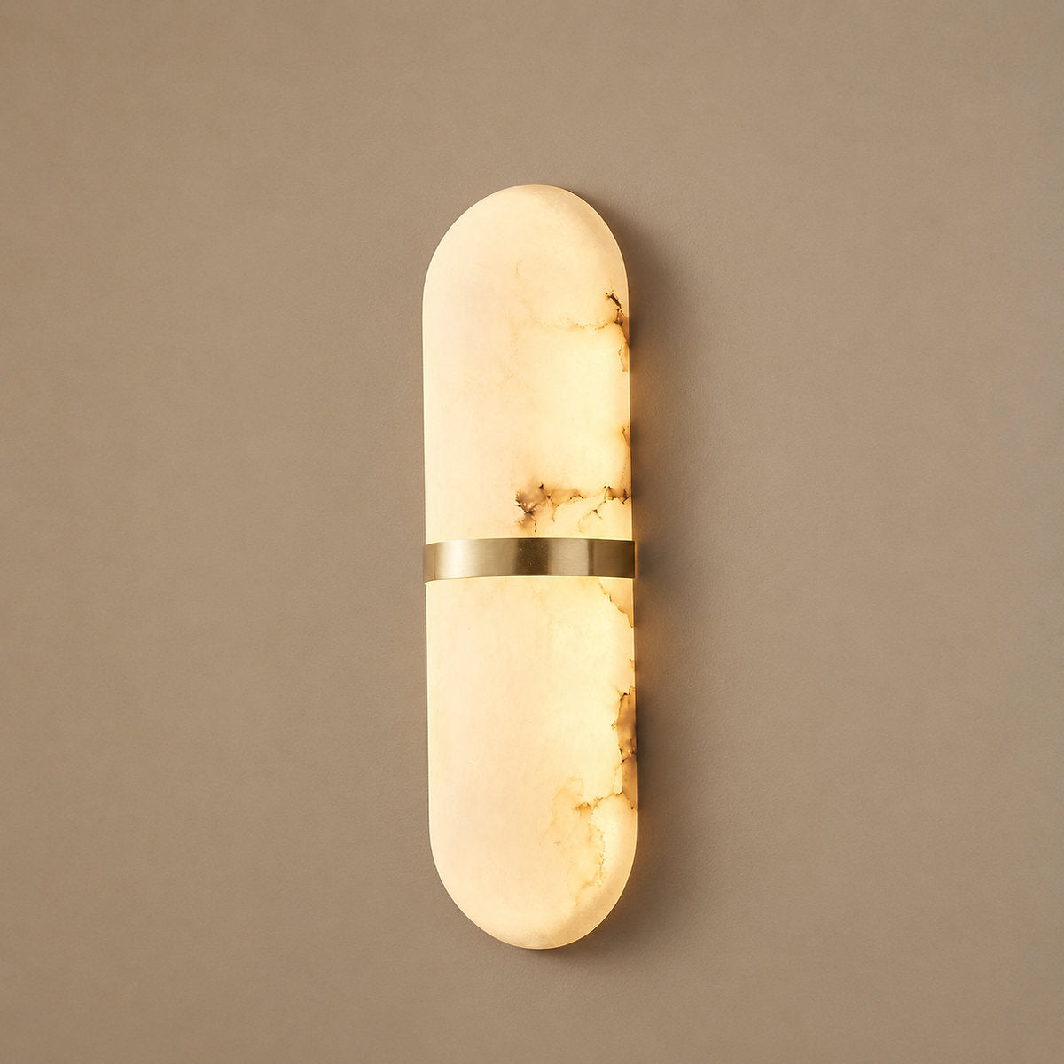 Alabaster Pill Wall Lamp, 3.9~4.7-Inch x H 15.7-Inch, Brass, Warm Light for Living Room & Dining Room