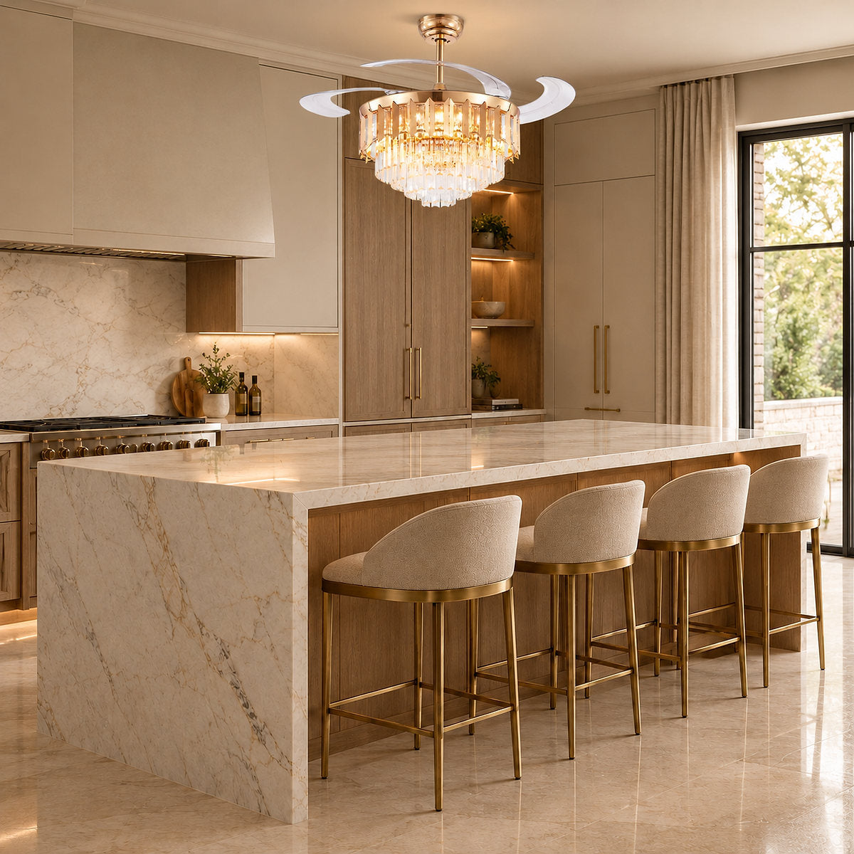 Tricolordeer Retractable Acrylic Blade Crystal Chandelier Ceiling Fan