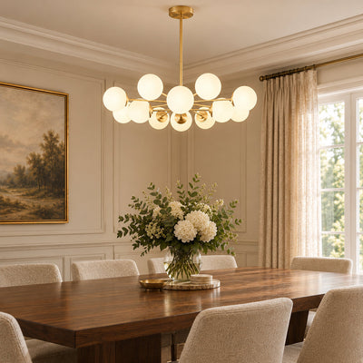 Frosted Glass Orb Brass Chandelier