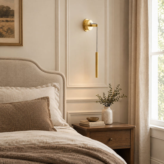 Brass Line Wall Lamp, 3.9-Inch x H 23.6-Inch, Brass, Warm Light for Living Room