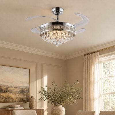 Tricolordeer Retractable Blade Crystal Chandelier Ceiling Fan