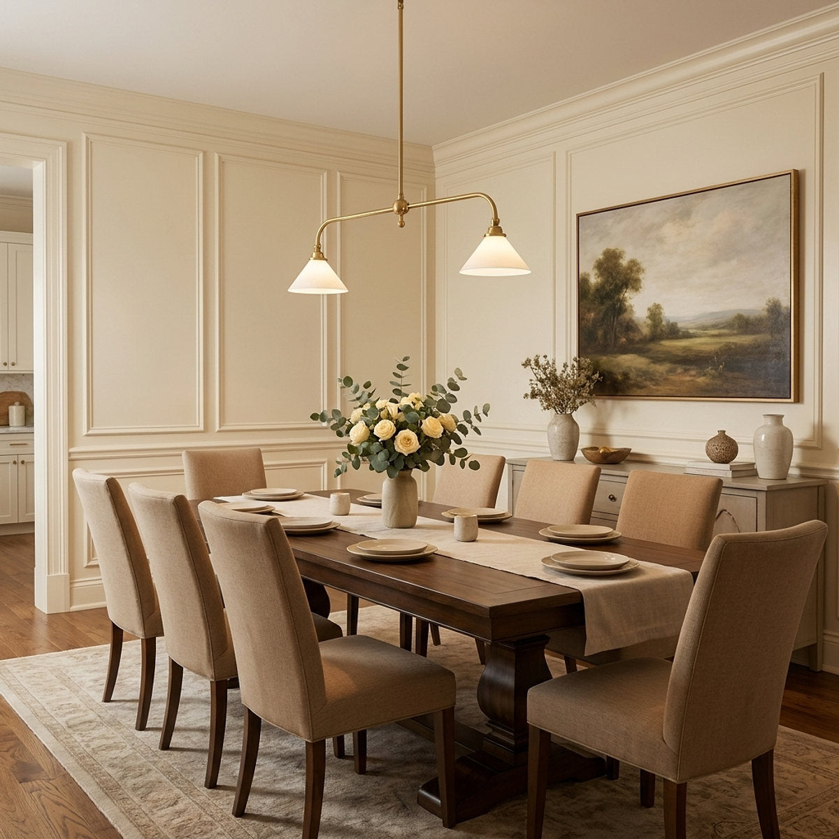 2-Light Linear Brass Pendant Lamp
