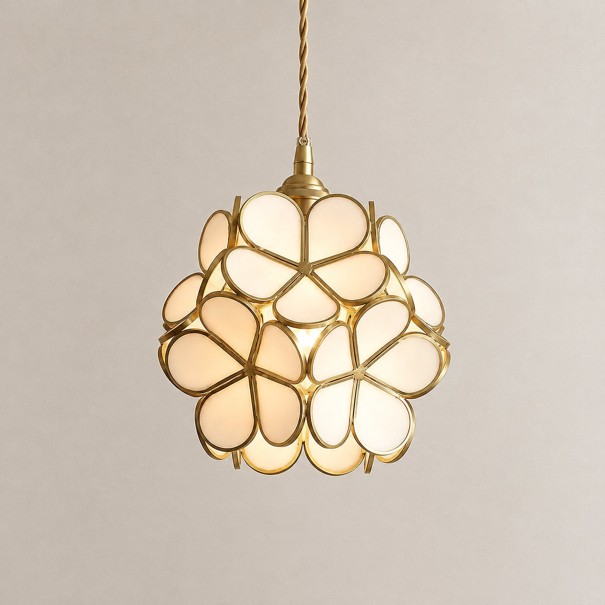 Petal-Shaped Glass Pendant Light with Brass Fitting