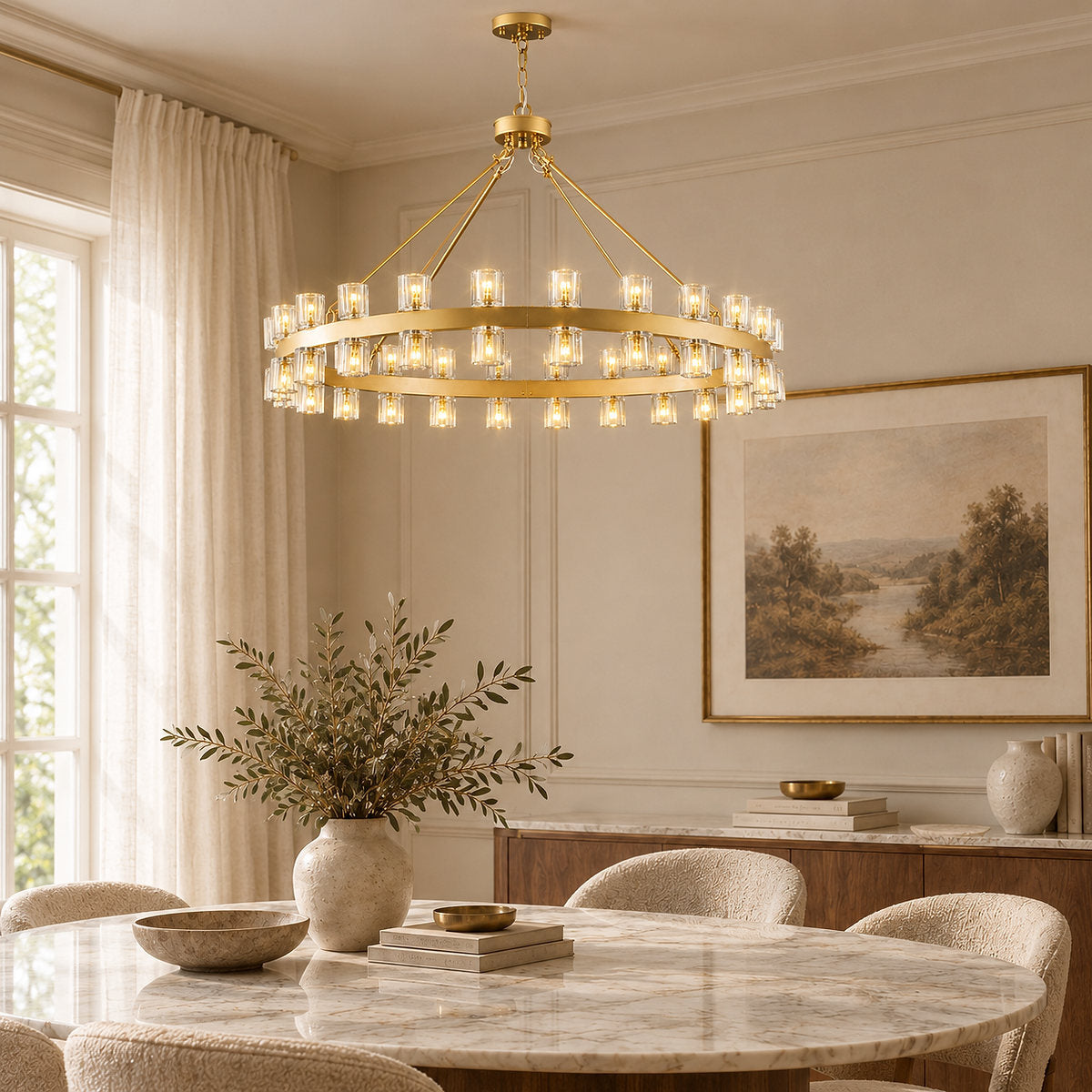 Tricolordeer Brass Ring Chandelier with 48/60 Lights (Brushed Brass / Matte Black)