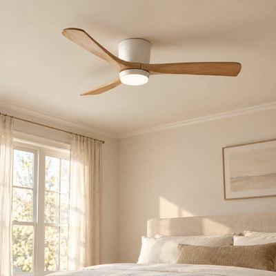 Nordic Wooden Ceiling Fan Light, 42-Inch x H 11-Inch, White & Natural Wood, Power: ~18W & Warm Light for Living Room