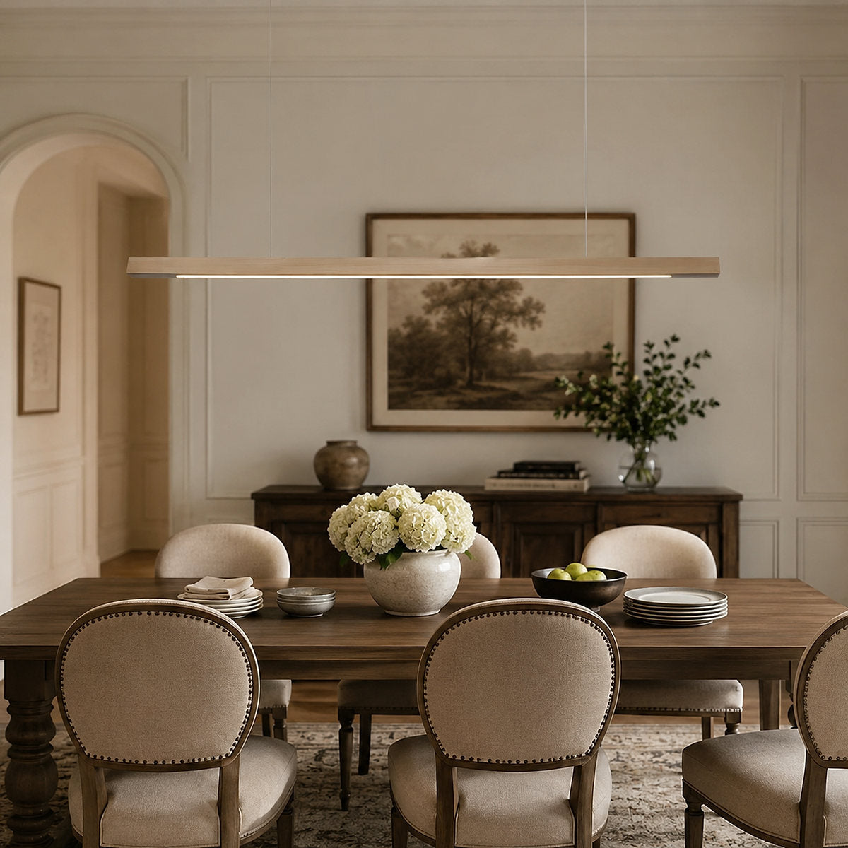 Minimalist Linear Wood Acrylic LED Pendant for Dining Room & Living Room