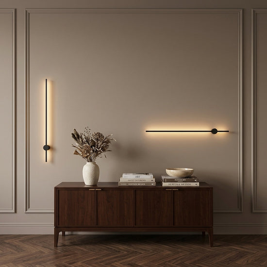 Linear LED Rechargeable Wall Lamp, 2.3-Inch x H 23.6~47.2-Inch, Black, Three-Color Light & USB Charging for Bedroom & Living Room