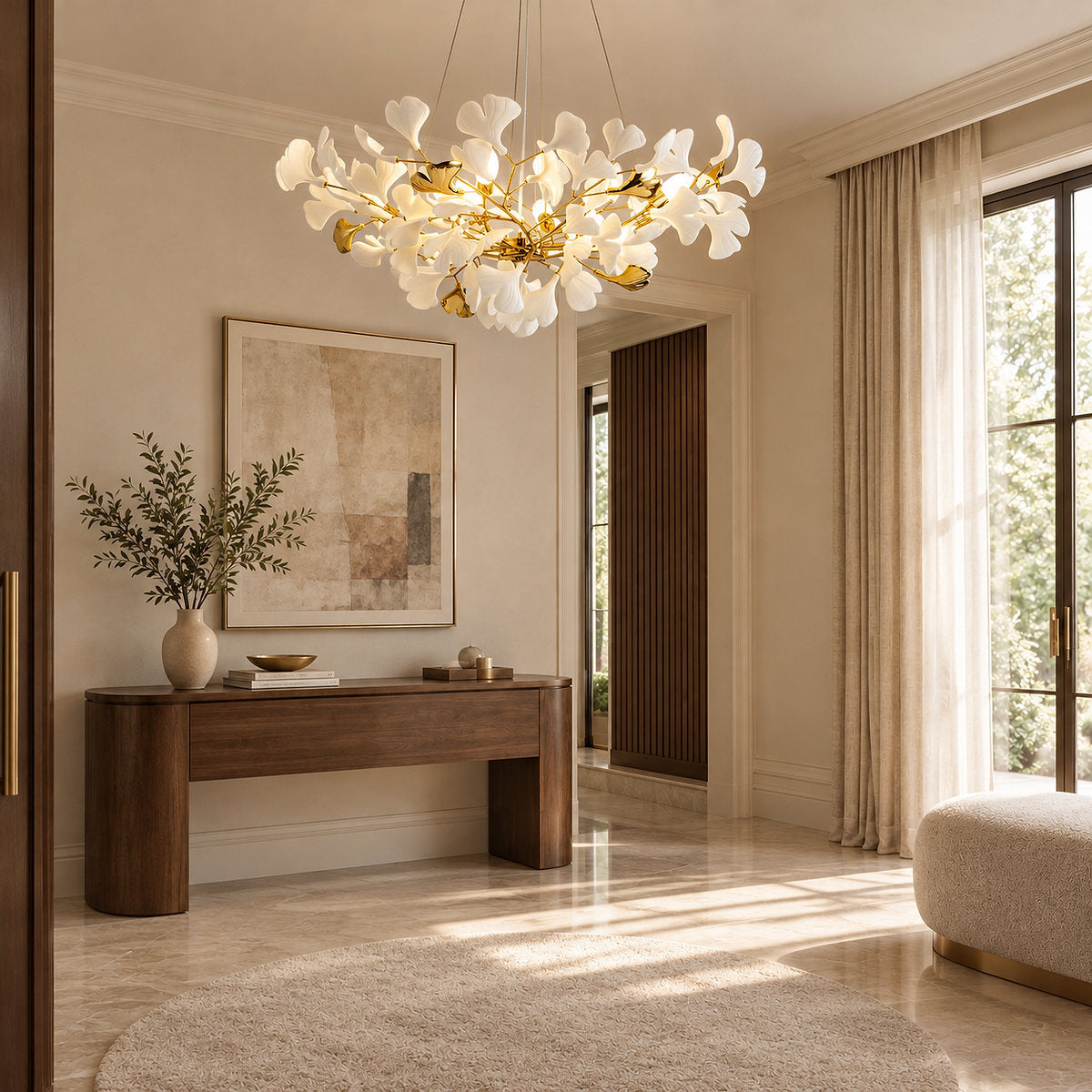 Linear Ginkgo Chandelier – Ceramic-Like Matte Finish