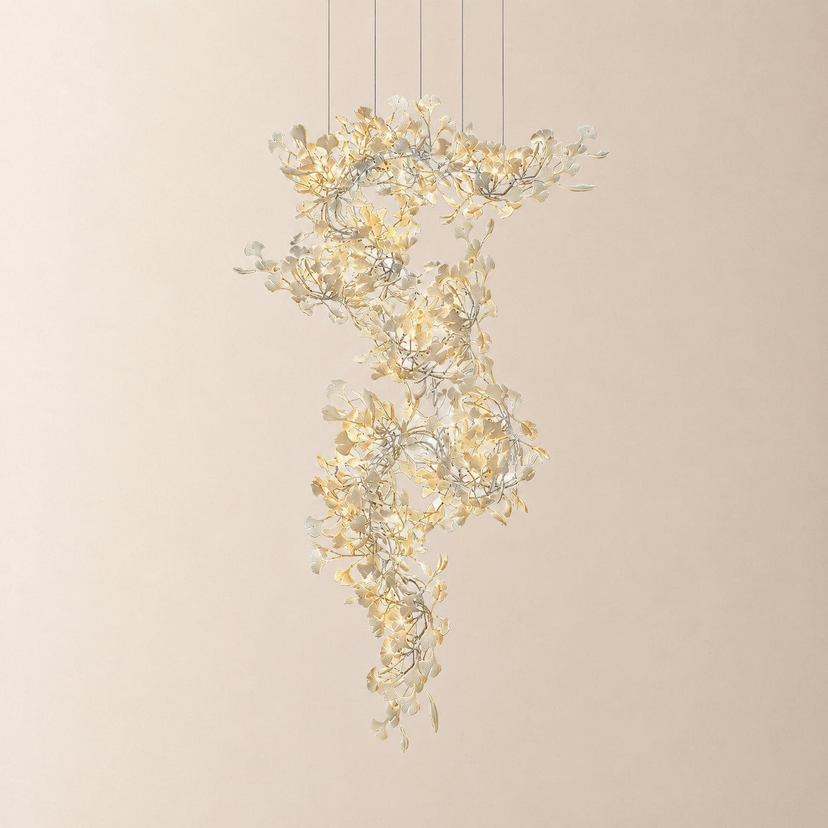 Tricolordeer Cascading Porcelain Leaf Spiral Chandelier