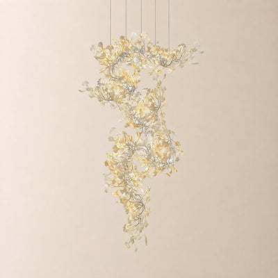 Tricolordeer Cascading Porcelain Leaf Spiral Chandelier