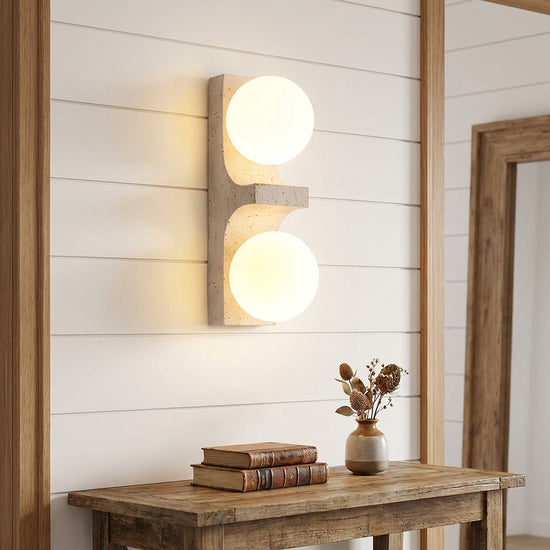 Cirra Travertine Wall Lamp, 2.4-Inch x H 9.1~19.7-Inch, Yellow Travertine for Living Room & Dining Room