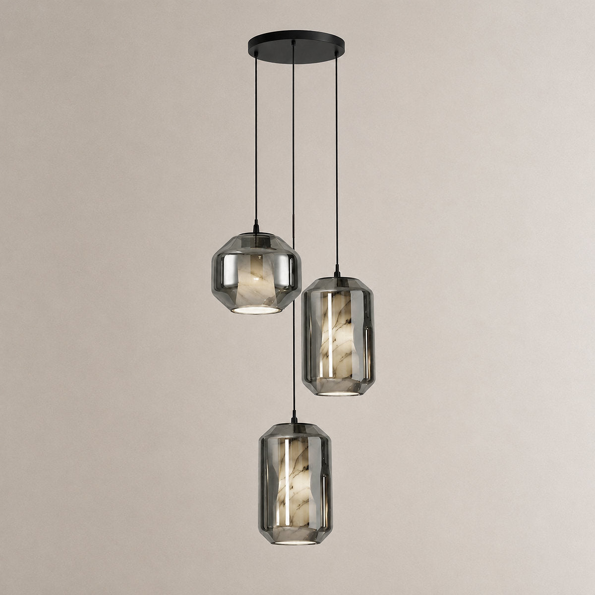 Cylinder Pendant Light in Alabaster and Glass