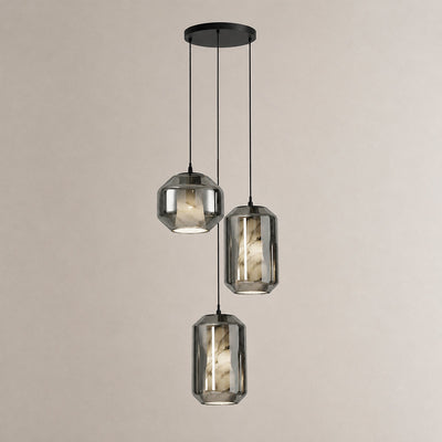 Cylinder Pendant Light in Alabaster and Glass