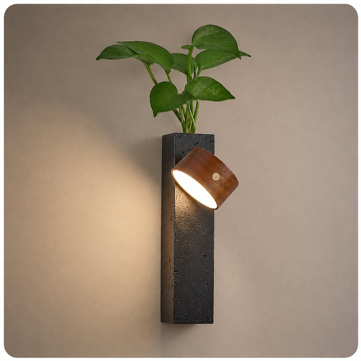 Verde Beam Rechargeable Wall Lamp, 2.8-Inch x H 9.1-Inch, Dark walnut & Black Travertine, Warm Light & USB Charging for Bedroom & Living Room