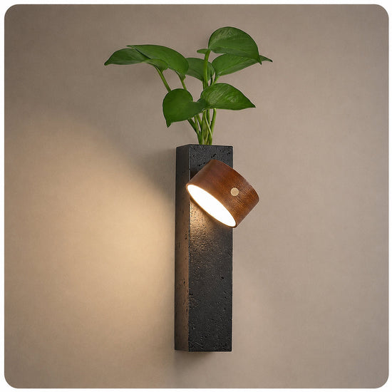 Verde Beam Rechargeable Wall Lamp, 2.8-Inch x H 9.1-Inch, Dark walnut & Black Travertine, Warm Light & USB Charging for Bedroom & Living Room