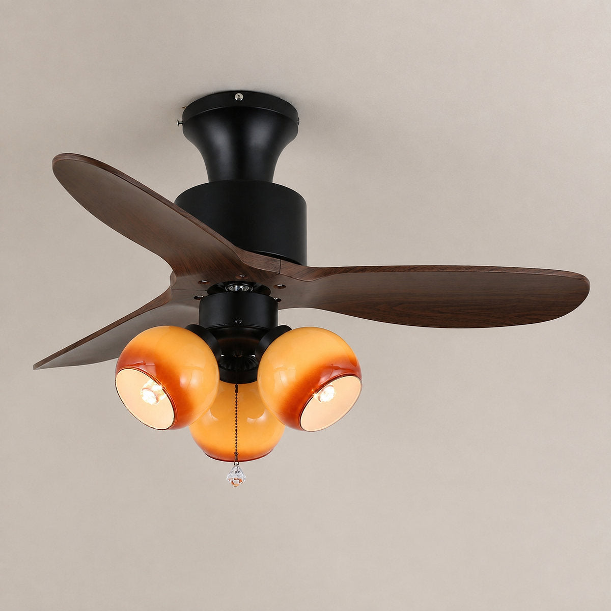 Lumo Orb Ceiling Fan Light, 36~42-Inch x H 11.8-Inch, Orange & Walnut Wood for Living Room