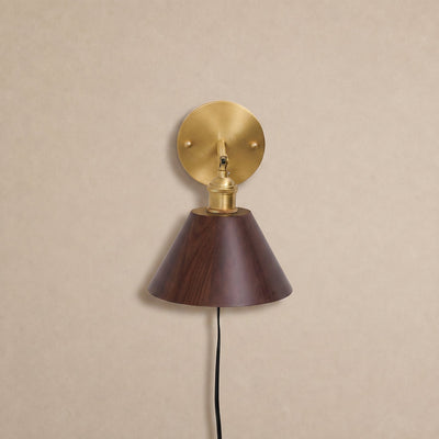 Vintage Wood Plug-in Wall Lamp, 7.1-Inch x H 5.5-Inch, Brass & Walnut Wood, US Plug for Bedroom & Living Room