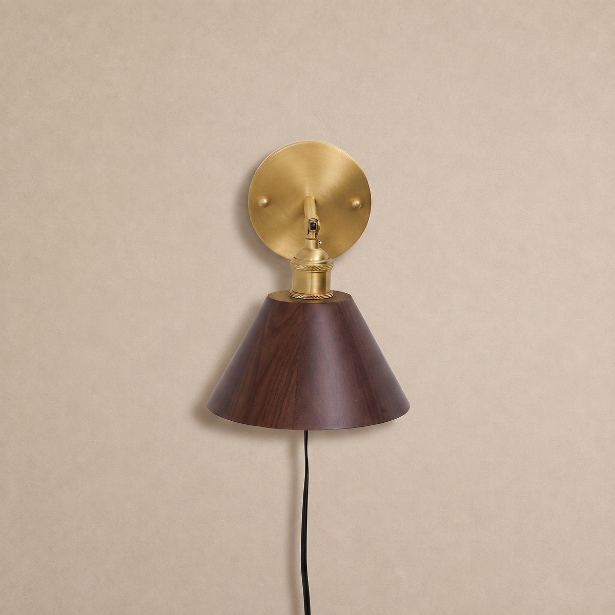 Vintage Wood Plug-in Wall Lamp, 7.1-Inch x H 5.5-Inch, Brass & Walnut Wood, US Plug for Bedroom & Living Room