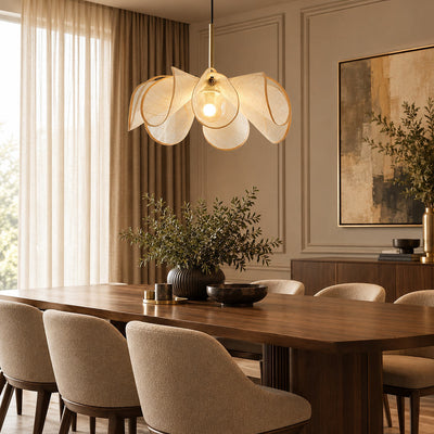 Woven Abaca Fiber Floral Pendant Lamp