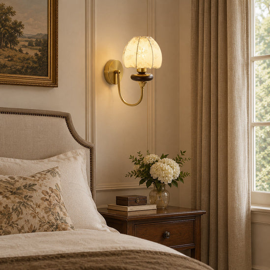 Amelie Floral Wall Lamp, L 9.4-Inch x W 7.1-Inch x H 12.6-Inch, Gold & Beige for Living Room