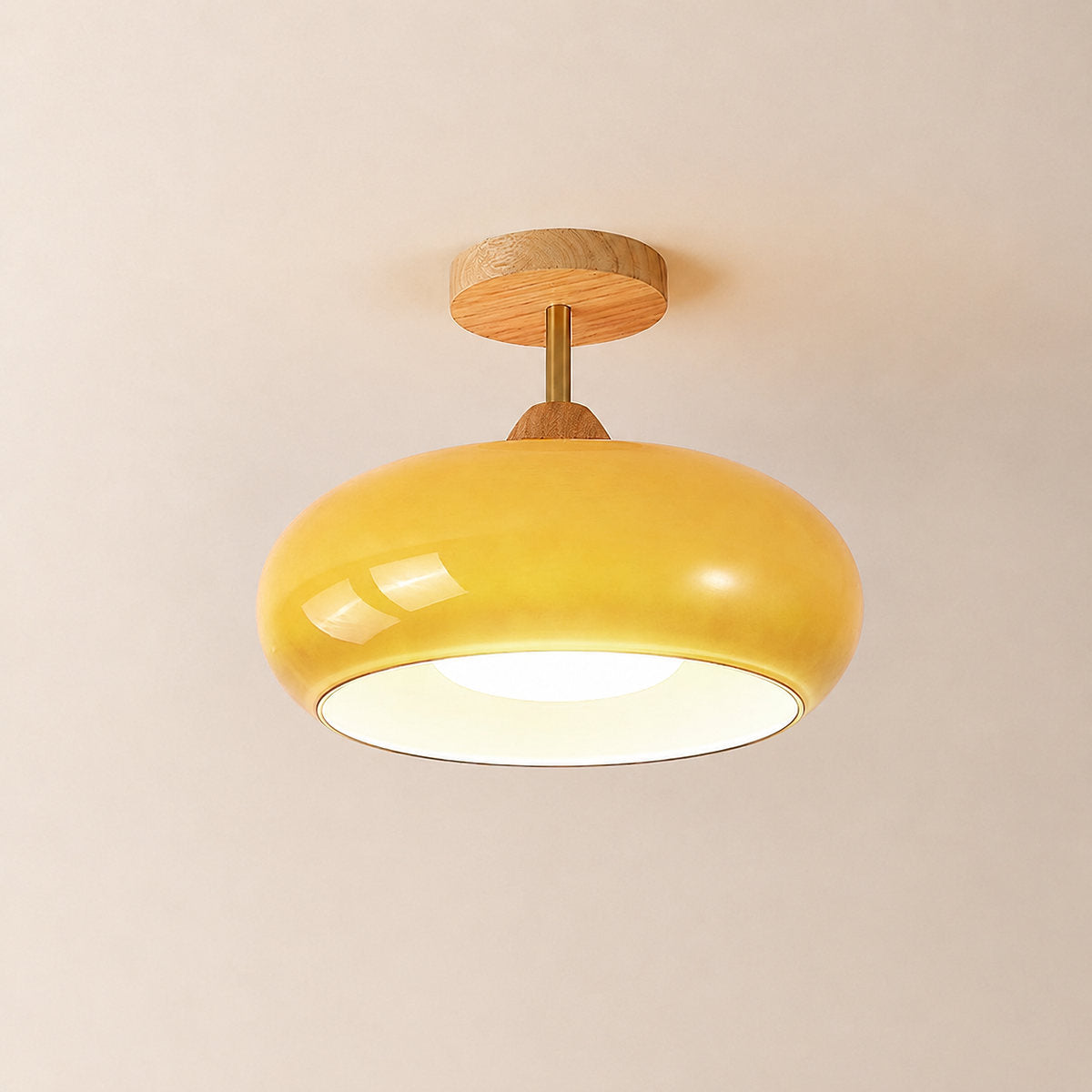 Plafonnier Ceiling Light, 11-Inch x H 11-Inch, Natural wood & White for Living Room