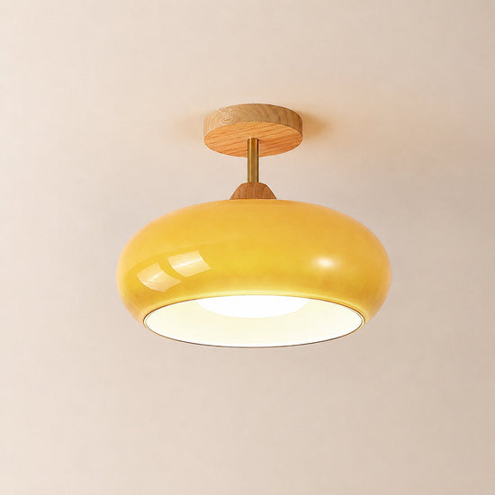 Plafonnier Ceiling Light, 11-Inch x H 11-Inch, Natural wood & White for Living Room