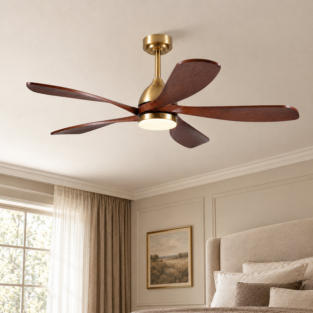52-Inch Dimmable LED Wood Ceiling Fan