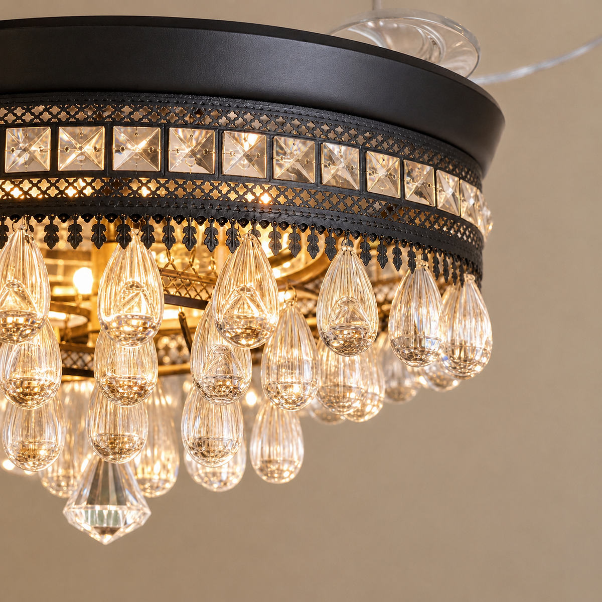 Tricolordeer Retractable Blade Crystal Chandelier Ceiling Fan