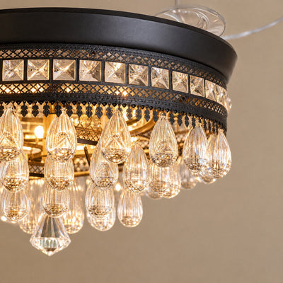 Tricolordeer Retractable Blade Crystal Chandelier Ceiling Fan