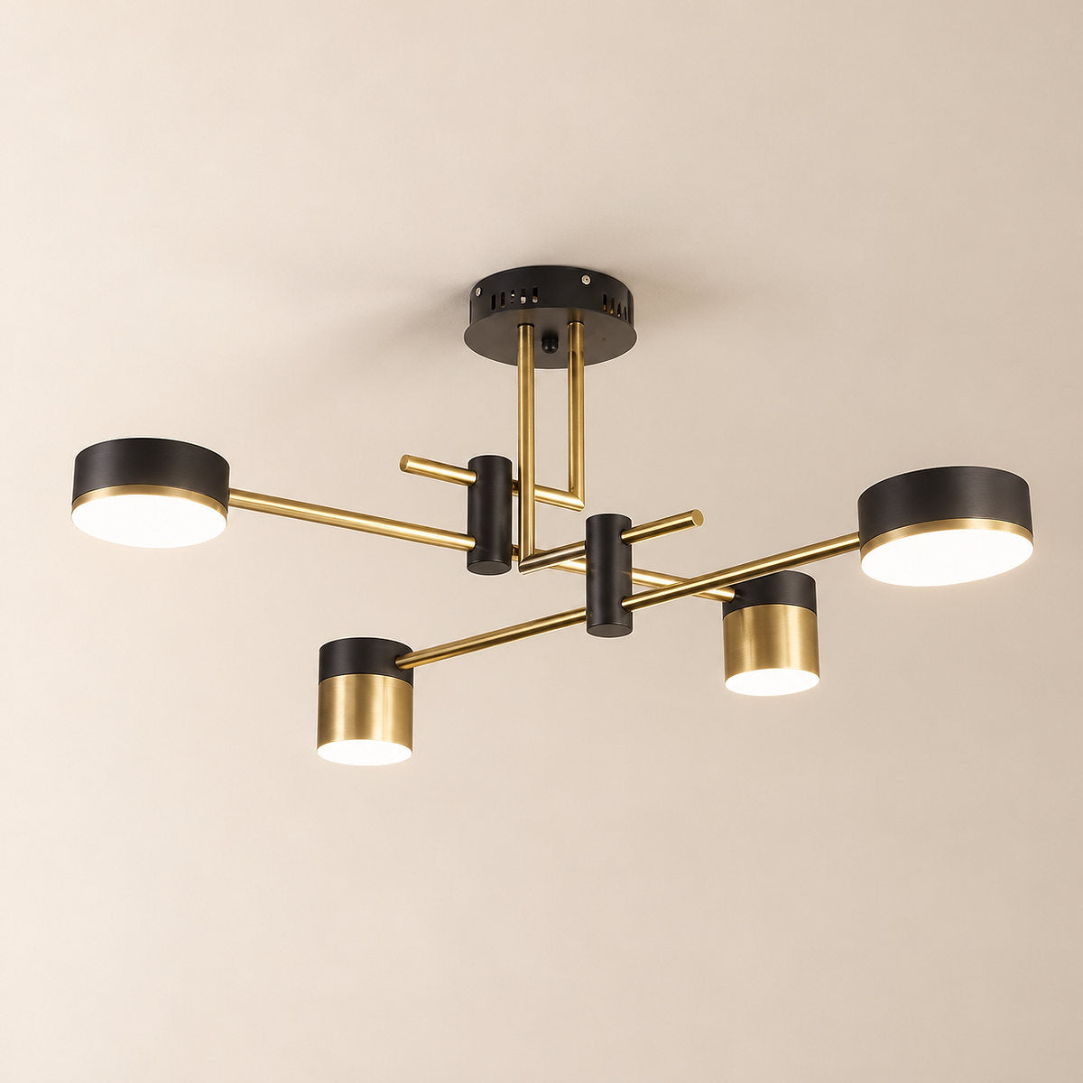 Sculptural Gold and Black LED Chandelier