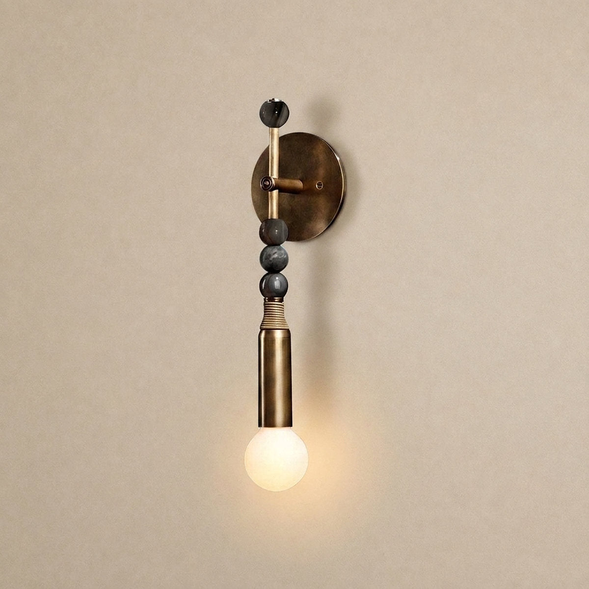 Toam Wall Lamp, 5.9-Inch, Antique Brass & Green Marble for Living Room
