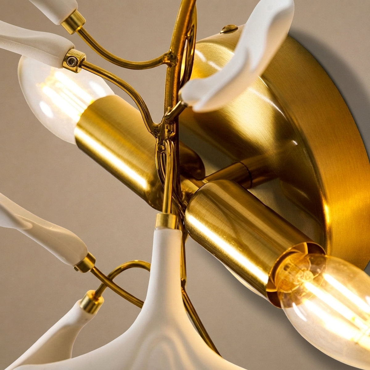Gingko Flowers Wall Lamp, 11.8-Inch x H 23.6-Inch, Gold & White for Living Room & Dining Room
