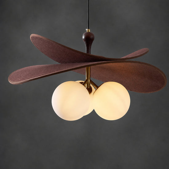 Round Walnut Fabric 3-Light Bloom Petals Chandelier