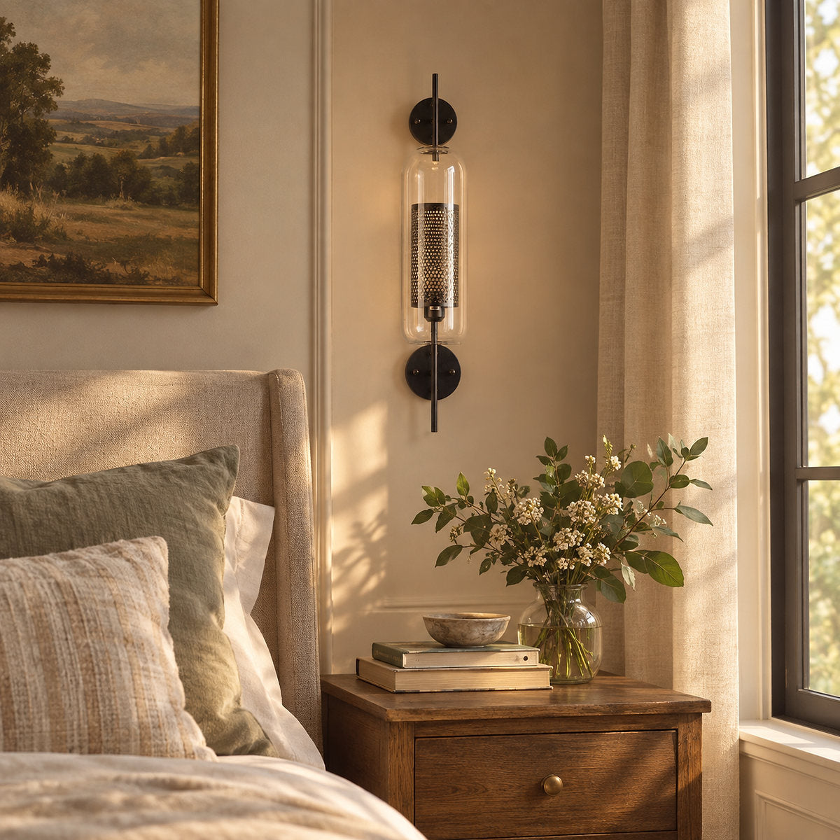 Chiswick Glass Wall Lamp, 5.1~9.8-Inch x H 21.6~30.7-Inch, Copper plating for Living Room & Dining Room