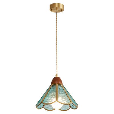 Artisan Glass and Wood Pendant Lamp for Dining Room & Living Room