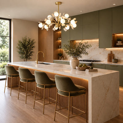 Brass Branch Chandelier with Ceramic Leaves