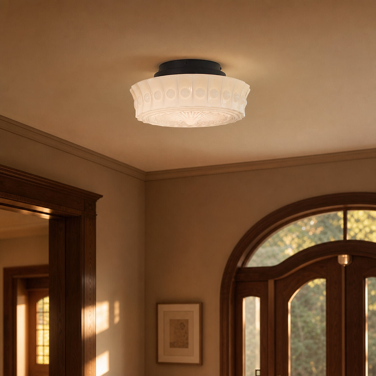 Charles Edwards Ceiling Light, 14.2~17.7-Inch x H 7.1~7.5-Inch, Black & Beige for Living Room