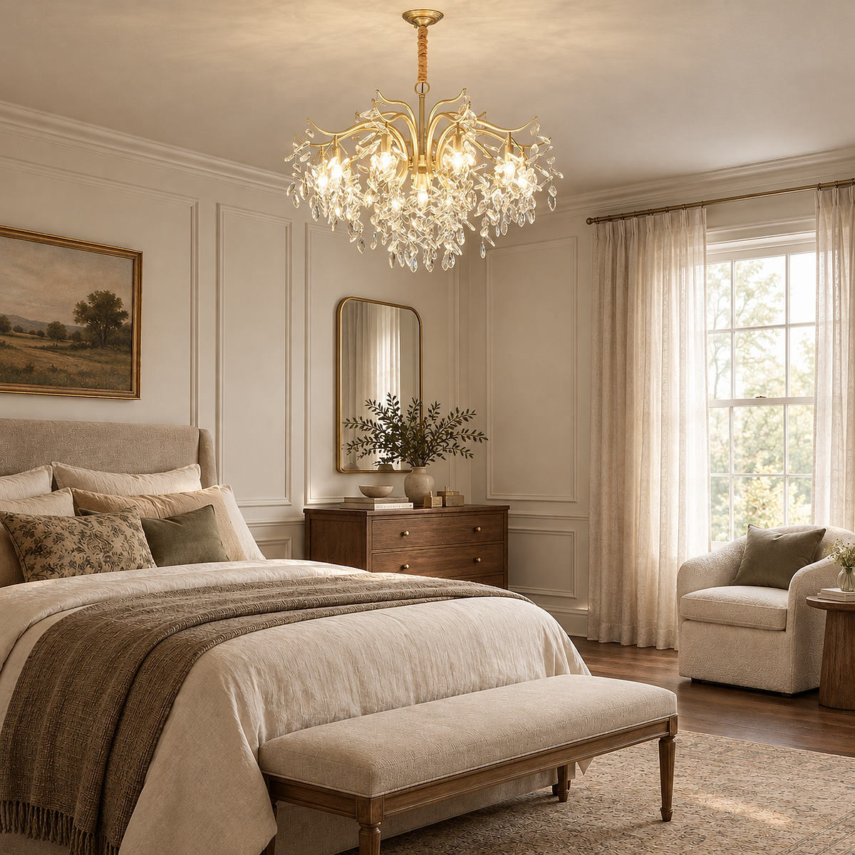 Hanging Crystal and Brass Chandelier