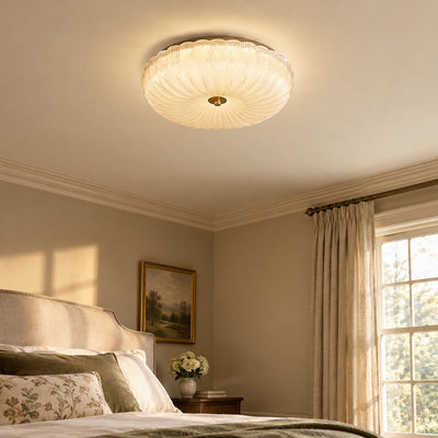Ripple Glass Ceiling Light, 7.9-Inch x H 4.7-Inch, Gold & Frosted White, Warm Light for Living Room & Bedroom