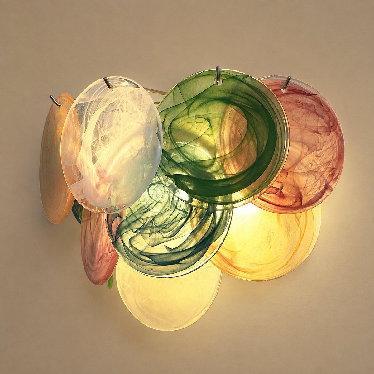 Lunaria Disc Glass Wall Lamp, 13.4-Inch, Green for Living Room & Dining Room