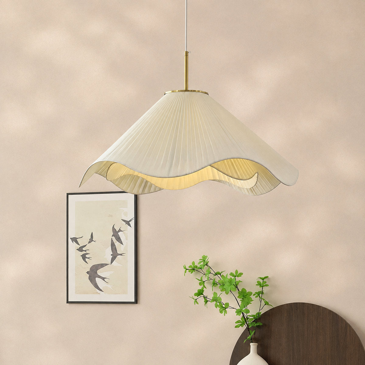 Elara Pendant Light, 15.7-Inch x H 59-Inch, Beige & Gold for Dining Room & Living Room
