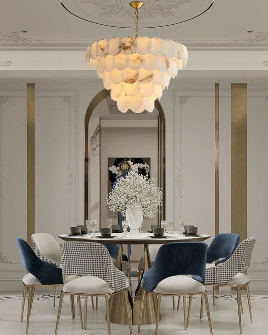 Alabaster Magnolia Multi-tiered Round Chandelier Lighting