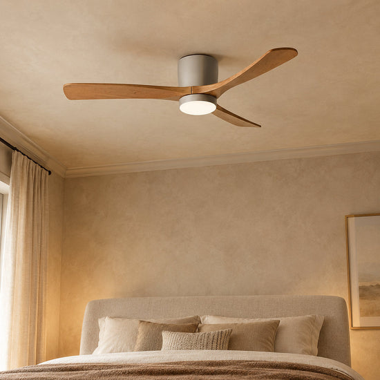 Nordic Wooden Ceiling Fan Light, 42-Inch x H 11-Inch, White & Natural Wood, Power: ~18W & Warm Light for Living Room