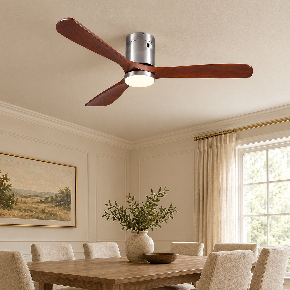 Low-Profile Flush Mount Ceiling Fan with LED Disc Light