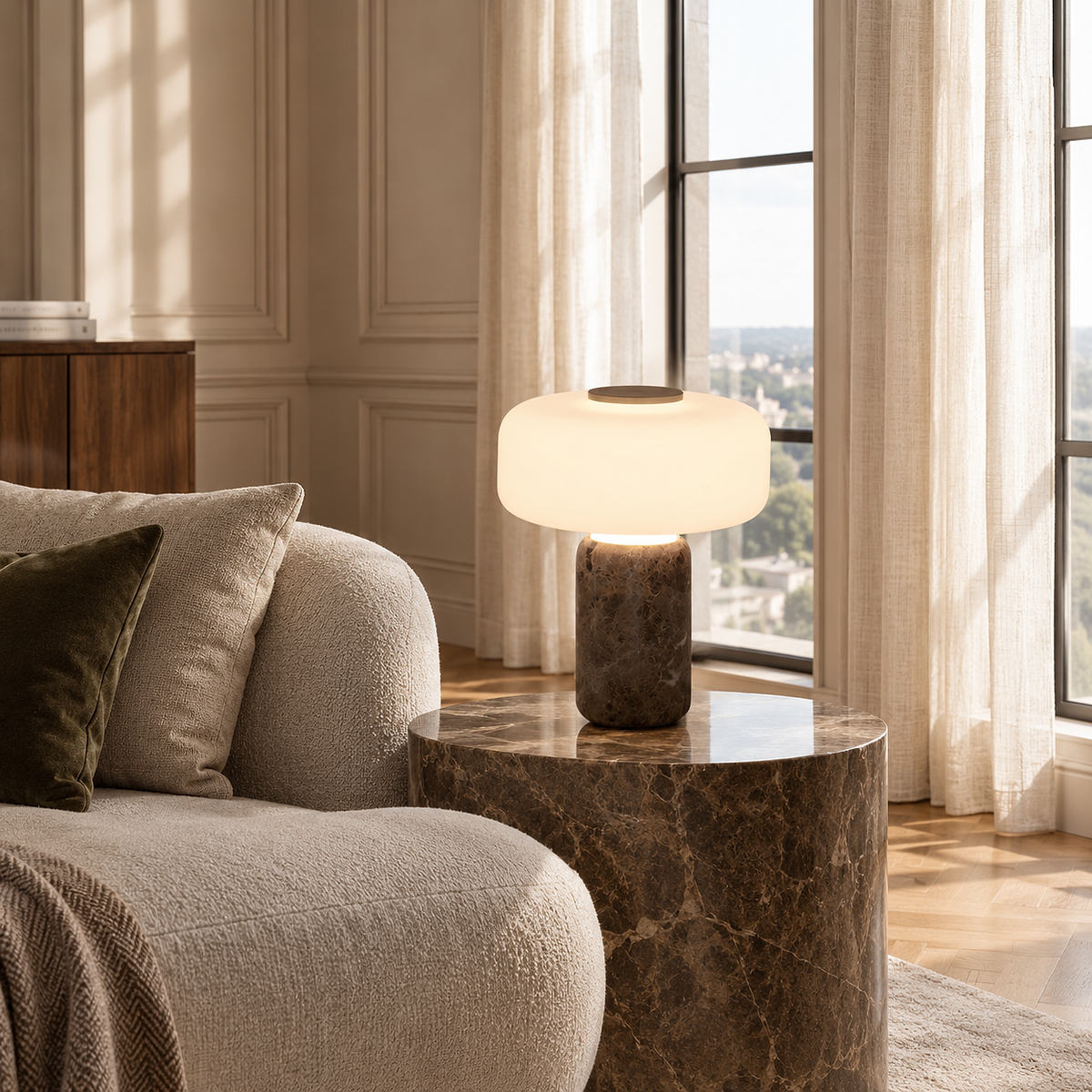 Tricolordeer Marble and Glass Table Lamp