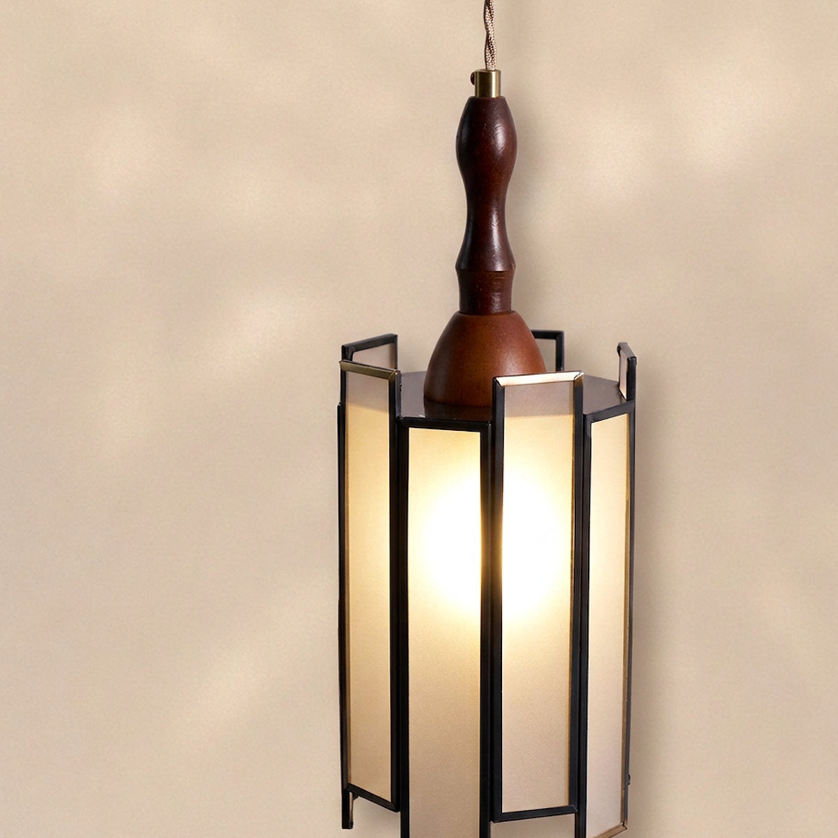 Artisan Glass and Wood Pendant Lamp for Dining Room & Living Room