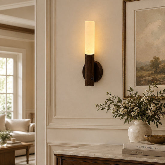 Nomad Magnet Rechargeable Wall Lamp, 1-Inch x H 7.1-Inch, Walnut Wood & White, Warm Light for Bedroom & Living Room