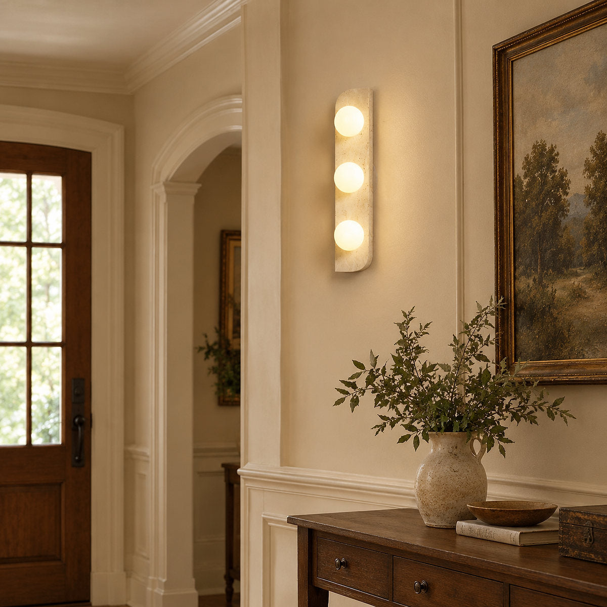 Elysian Travertine Wall Lamp, 3.9-Inch x H 7.1~18.9-Inch, Yellow Travertine & White for Living Room & Dining Room